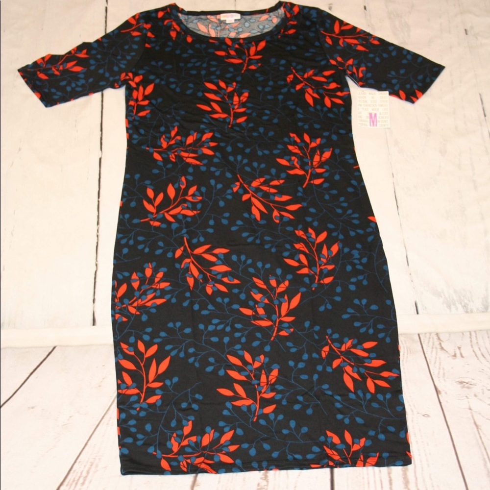 M LuLaRoe Julia Blue and Red Floral Dress NWT